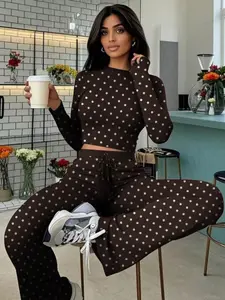 Fashion Casual Long Sleeve Pants Polka Dot Set for Women, Stylish Daily Wear, Comfortable and Trendy, Perfect for All Seasons, Womenswear