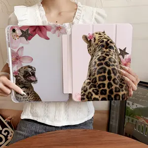 Leopard look back pattern, with adjustable stand and pen slot, foldable anti slip TPU protective case, suitable for Samsung, iPad mini, iPad Air, iPad Pro/iPad 10th generation, 11th generation and other series of iPad protective cases