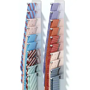 Tie Rack Wall Mounted, Tie Holder Organizer, Closet Ties Organizer Stainless Steels, Adhesive Ties Racks for Men With 20 Hooks, Hanger Storage for Wall Bedroom Living Room Dresser Room (Sliver)