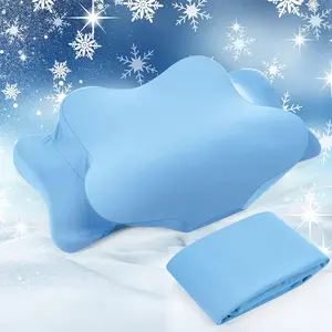 Cooling Cervical Neck Pillowcase Cover (Only Pillow Case) Ergonomic Pillowcase with Zipper Breathable Contour Pillow Cover for Side Back Stomach Sleepers(Blue,Standard Size)Gift.