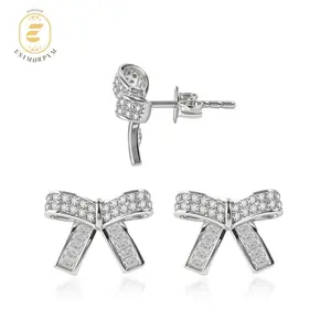 EOM Moissanite Twinkle Bow Stud Earrings Silver-Plated Valentine's Day Wedding Engagement Anniversary Romantic Elegant Gift Daily Wear