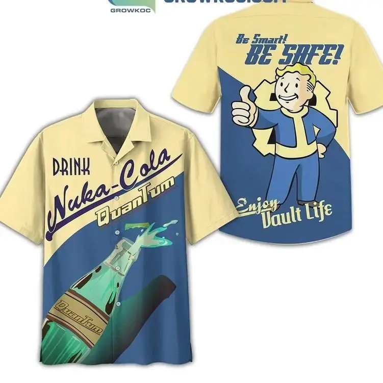 Fallout Be Smart Be Safe Enjoy Vault Life Hawaiian Shirt, Nuka Cola Tropical Button Down Shirt, Summer Aloha Shirt, Gift for Girlfriend or Boyfriend