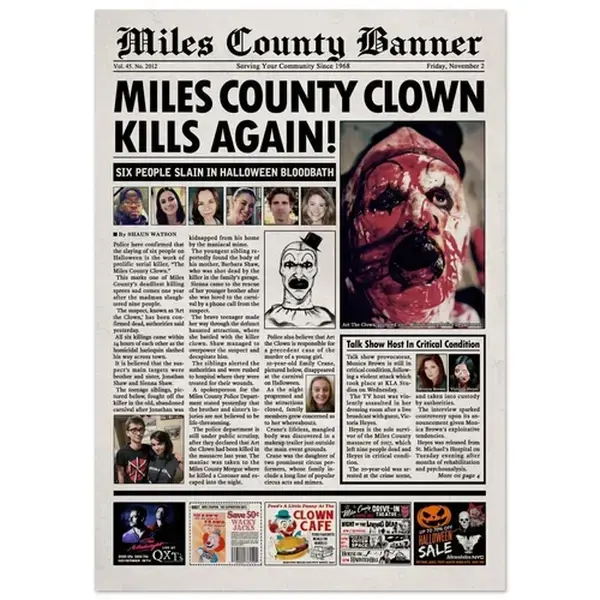 Terrifier 2 Newspaper Poster print