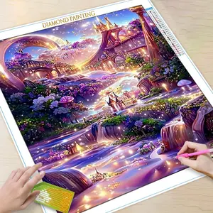 Cartoon Garden Castle Pattern DIY Diamond Arts Colorful Painting Kit without Frame, DIY 5D Diamond Arts Colorful Painting Kit, Wall Art Decor for Home, Diamond Pattern Design