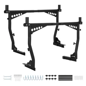 Universal Steel Truck Ladder Rack, 1000 lbs Capacity Adjustable Pickup Bed Rack with 52"–82" Extendable Crossbar, No-Drill Heavy Duty Hauler for Kayak, Lumber, Ladder, Surfboard