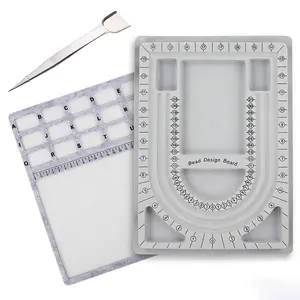 Bead Design Board Set with Tweezers  U-Shaped & Rectangle Beading Mats for Jewelry Making & Bracelet Design