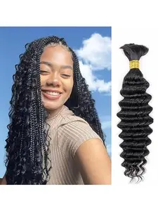 Boho Hair for Braiding 120g 18 Inch Deep Wave Bulk Hair for Braiding No Weft Wet and Wavy Deep Wave Bundles Natural Black Long Curly Braiding Hair for Boho Braids 1 Bundles