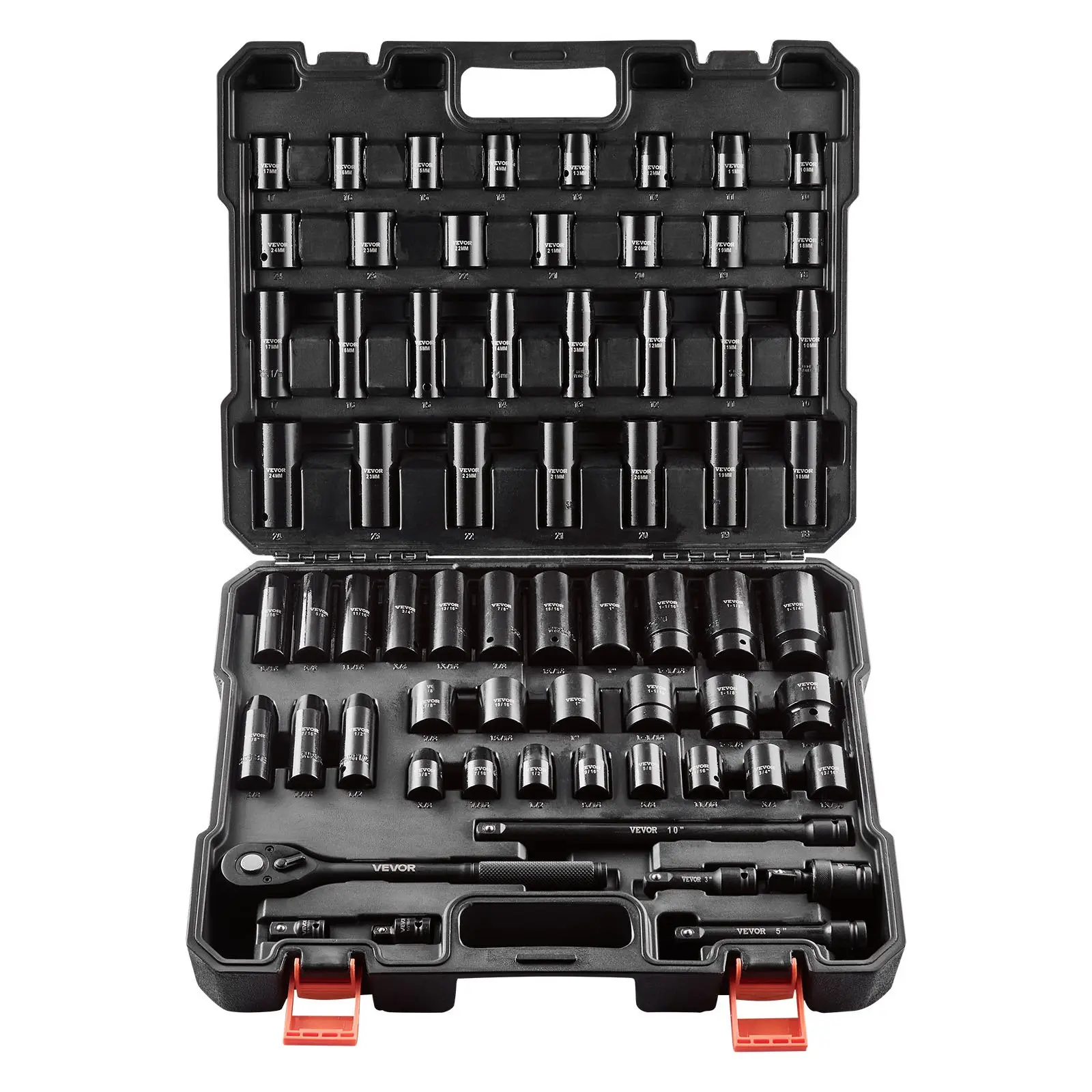 VEVOR Drive Impact Socket Set 1/2" - 65PCS Deep & Standard Socket Set SAE 3/8" to 1-1/4" and Metric 10-24mm, 6 Point CR-V & Cr-Mo Alloy Steel for Auto Repair - Easy-to-Read Size Markings, Storage CaseSummervibes