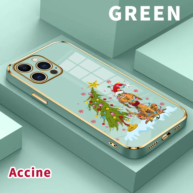 Soft TPU Phone Case for iPhone  17 15 Pro Max 16 14 Plus 13 12 11 X XS Max XR Doggy Christmas Delight Electroplating TPU Anti-Slip Bumper Shockproof Cover Gift