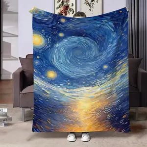 Starry Night Van Gogh Pattern Blanket, Van Gogh Starry Sky Throw Blanket, Air Conditioning Blanket, Soft Warm Nap Blanket for Home Office Travel