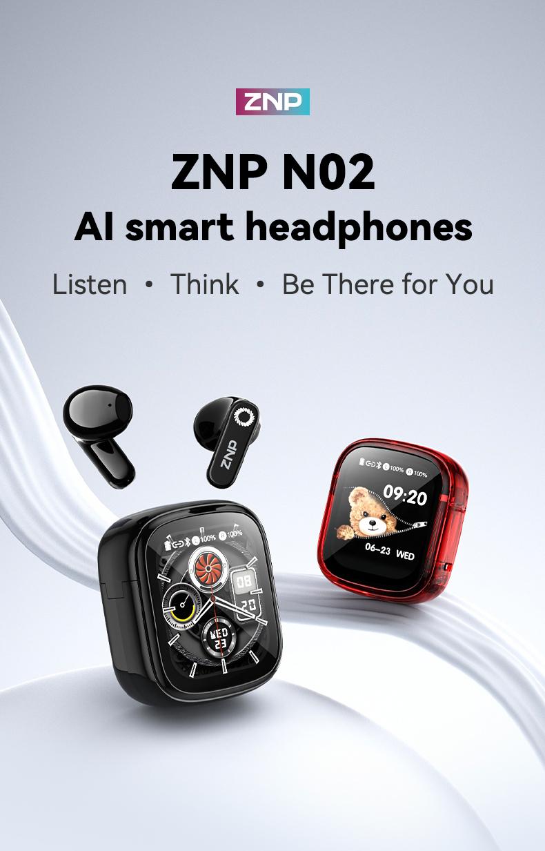 ZNP N02 Smart AI Headphones: AI Conversation,Chat Assistant,In-depth Dialogue,Supports 165 Languages,Waterproof,and Hi-Fi Sound Quality.