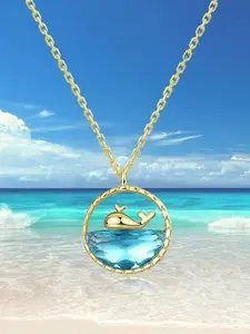 Dolphin Necklace, Ocean Locket Chain, Small Whale Blue Sea Pendant, European Style Jewelry, Daily Wear Accessory, Beach Gift, for Sea Lovers
