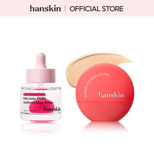 [Hanskin] PDRN Glow Serum 30ml + DD Cream Cosmetic Bundle - Daily Lotus-Infused Skincare Set, Lightweight Facial Serum & Makeup Prep for Dewy Radiant Skin, Smooth Fit, 72H Flawless Finish