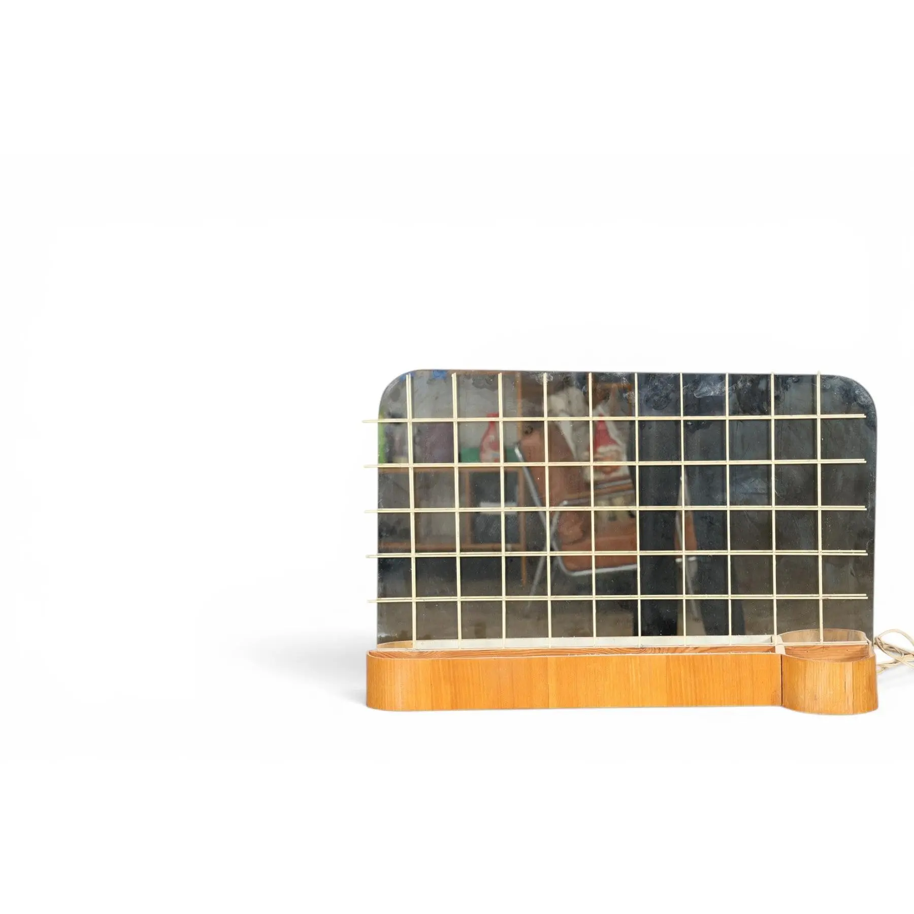 TEAK MIRROR WITH CONSOLE SHELF + LIGHT