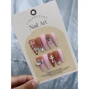 Pink Cool Sweet Y2K Chrome Hearts Press On Nail