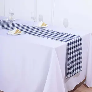 Gingham Polyester Table Runner 14"x108" Navy Blue/White Buffalo Plaid - Checkered Table Linen