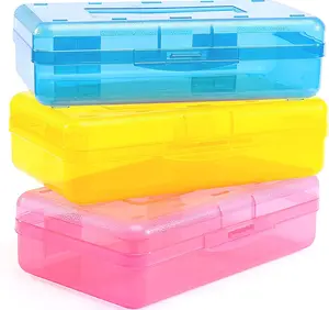 Sooez  Pack Pencil Case, Large Hard Pencil Box Bulk, Clear Crayon Box Mar Pen Organizer, Plastic Storage Container with Snap Lid, Art Craft Organizer Back to School Supplies, Colorful