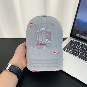 Vintage Washed Y2K Denim Dad Hat - Distressed Star Embroidery Cap