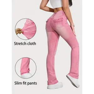 Cute Pink Jeans, Y2K Fashionable And Slim-Fitting Style, With Pocket barrel jeans bootcut jeans