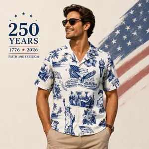 America 250 Hawaiian Shirt 1776–2026, Vintage Patriotic Shirt, 250 Years of America Celebration Button Down