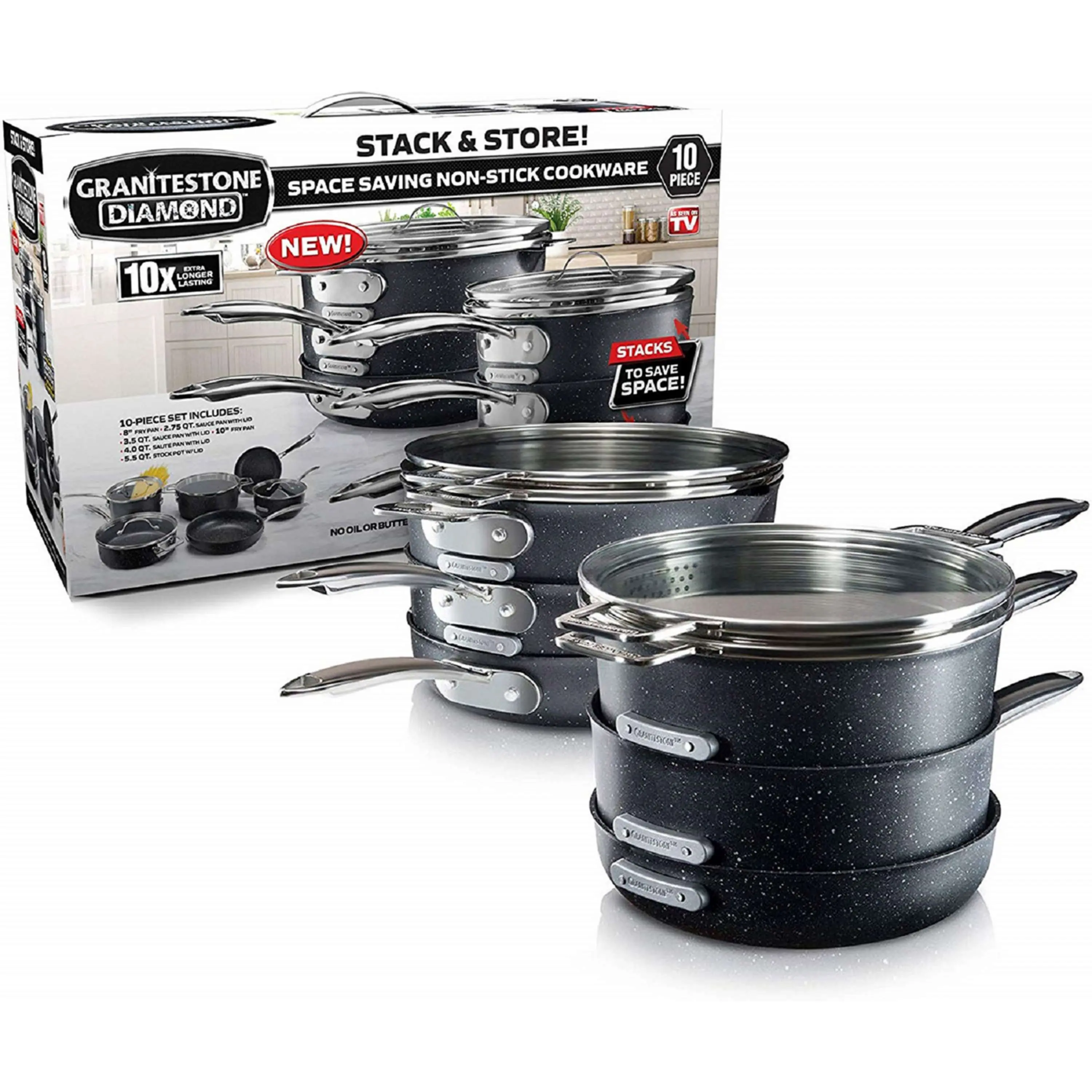 Granitestone Diamond StackMaster 10-pc. Nonstick Cookware Set