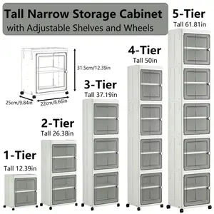 Foldable Storage Organizer Cabinet Slim Narrow Design Magnetic Door Universal Wheels Dustproof Multilayer for Bathroom Laundry Kitchen Bedroom