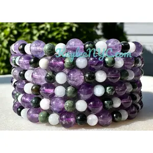 6 PCs Natural Crystal Pisces Zodiac Stretch Bracelet 7.5”