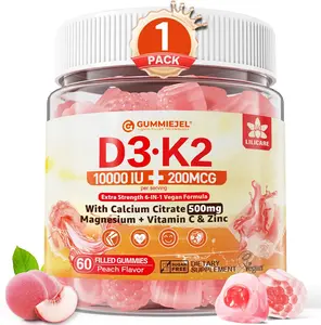 Vitamin D3 K2 Gummies 5000IU / 10,000 IU with 500mg Calcium + K2 (MK-7), Magnesium, Vitamin C & Zinc, For GLP-1 Users, Extra Strength - Ultimate Absorption for Bones, Muscles & Teeth, Vegan, 60Count
