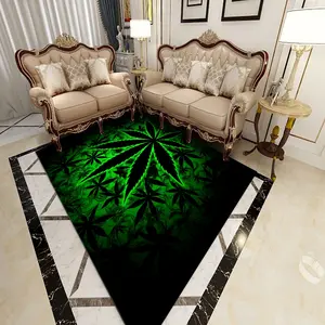 Neon Leaf Rectangular Rug: HD Printed, Double Lock Edge, Machine Washable. Non - Slip for Living, Bed, Kitchen & Laundry Rooms. Ideal Birthday Gift