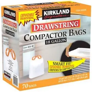 Compactor Bags 18 Gallon Smart Fit Gripping Drawstring 70 ct,Thickness: 2.0 mil,Dimensions: 25.625" x 28"