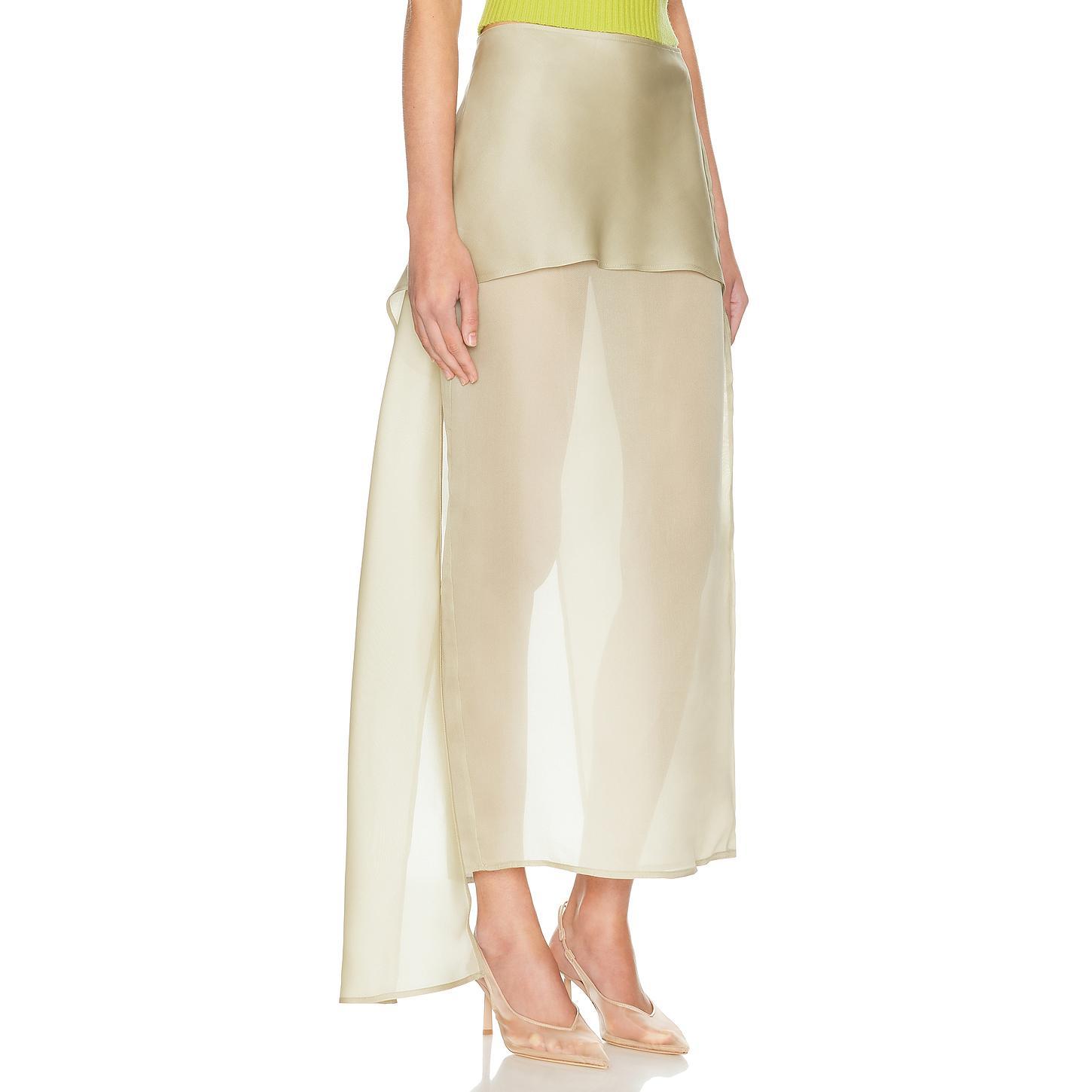 Helsa The Silk Gazar Skirt With Drape in Stone