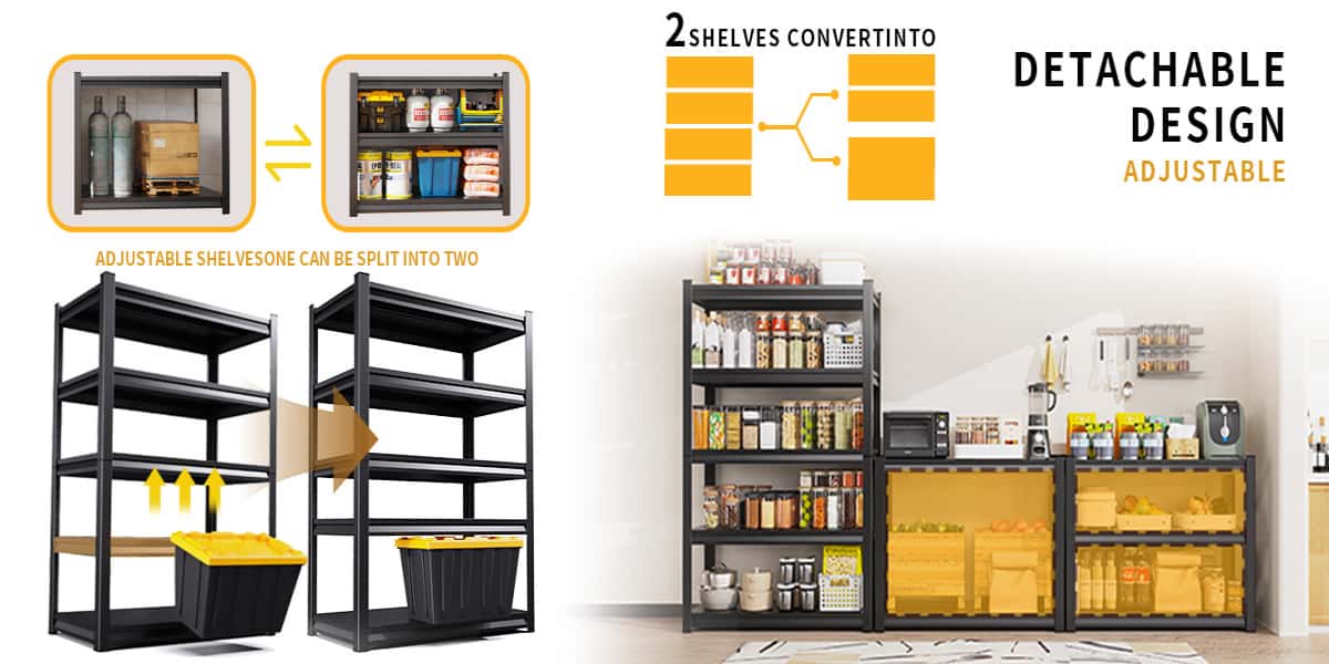 Heavy-Duty Garage Shelving Unit; Adjustable 5-Tier Metal Garage Shelving with 2,500-Pound Weight Capacity; Ideal for Basements, Garages, Storage Rooms, and Kitchens