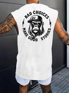 BAD CHOICES MAKE GOOD STORIES Gorilla Print Graphic Men's Casual Streetwear Sleeveless Tank Top