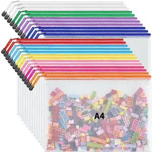 A4 Letter Size 24 Pack Zipper Mesh Document Pouch, Mesh Bags for Board Games & Puzzles, Waterproof Document Zipper Pouches for Office School Supplies, Toys, Cosmetics Travel Storage