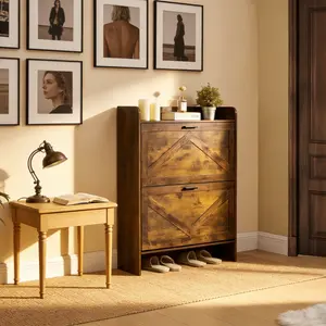 Niccae Shoe Cabinet - Mid-Century Modern Entryway Organizer with Flip-Top Drawers, Freestanding Shoe Storage for Home, Apartment & Office, Easy Assemble, Anti-Tip Design, Spacious Top Shelf Racks White - Metal