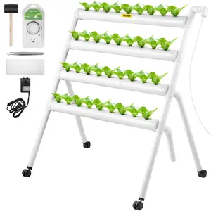 TikTokShopBlackFridayVEVOR Hydroponics Growing System, 36 Sites 4 Food-Grade PVC-U Pipes, 4 Layers Indoor Planting Kit with Water Pump, Timer, Nest Basket, Sponge for Fruits, Vegetables, Herb, White