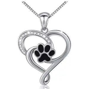 Paw Print Heart Pendant Necklace 18 Inch Stainless Steel Chain Pet Memorial Jewelry Cute Animal Lover Gift for Women Girls Pet Moms