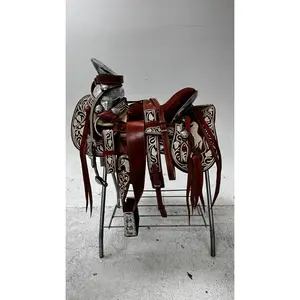 Charro Saddle – Chestnut Piteada/Leather Embroidery /Silver Details (15.5”)