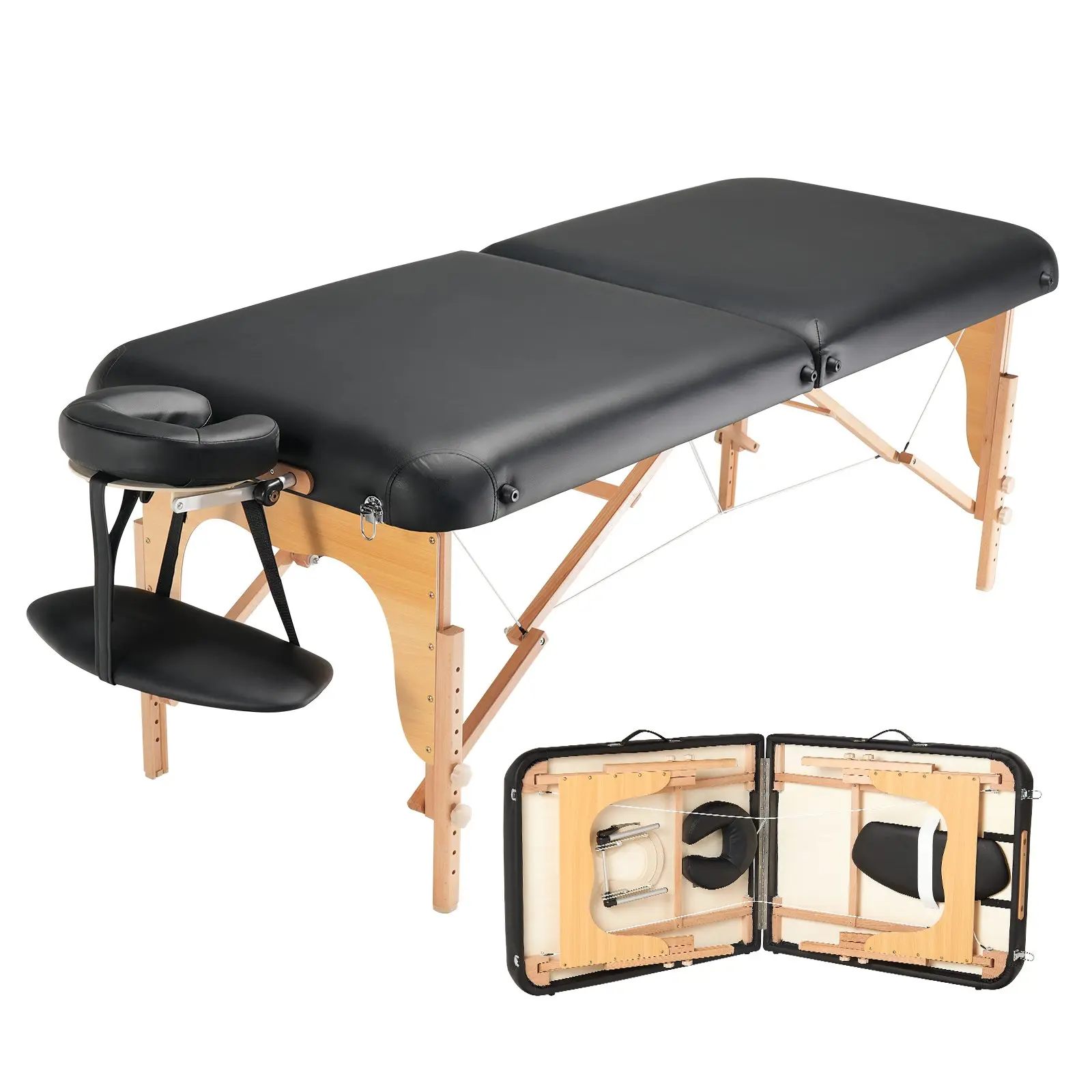 【Summerfinds】Sturdy 30" Wide Foldable Massage Table - Father's Day Gift, 8-Level Height Adjustable Heavy-Duty Spa Bed, Portable Tattoo Table with Headrest, Hand Pallet Bag, 750LBS Capacity