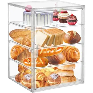 4 Layers Adjustable Clear Bread Storage Box for Kitchen Countertop,Large Bread Storage Container, 4 Layers  Pastry Display Case, Clear Boxes Bread Holder for Bread, Bagel, Muffins
