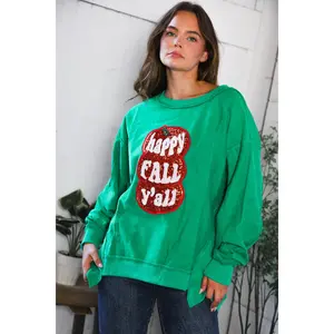 'Happy Fall Y'all' Kelly Green Sweater