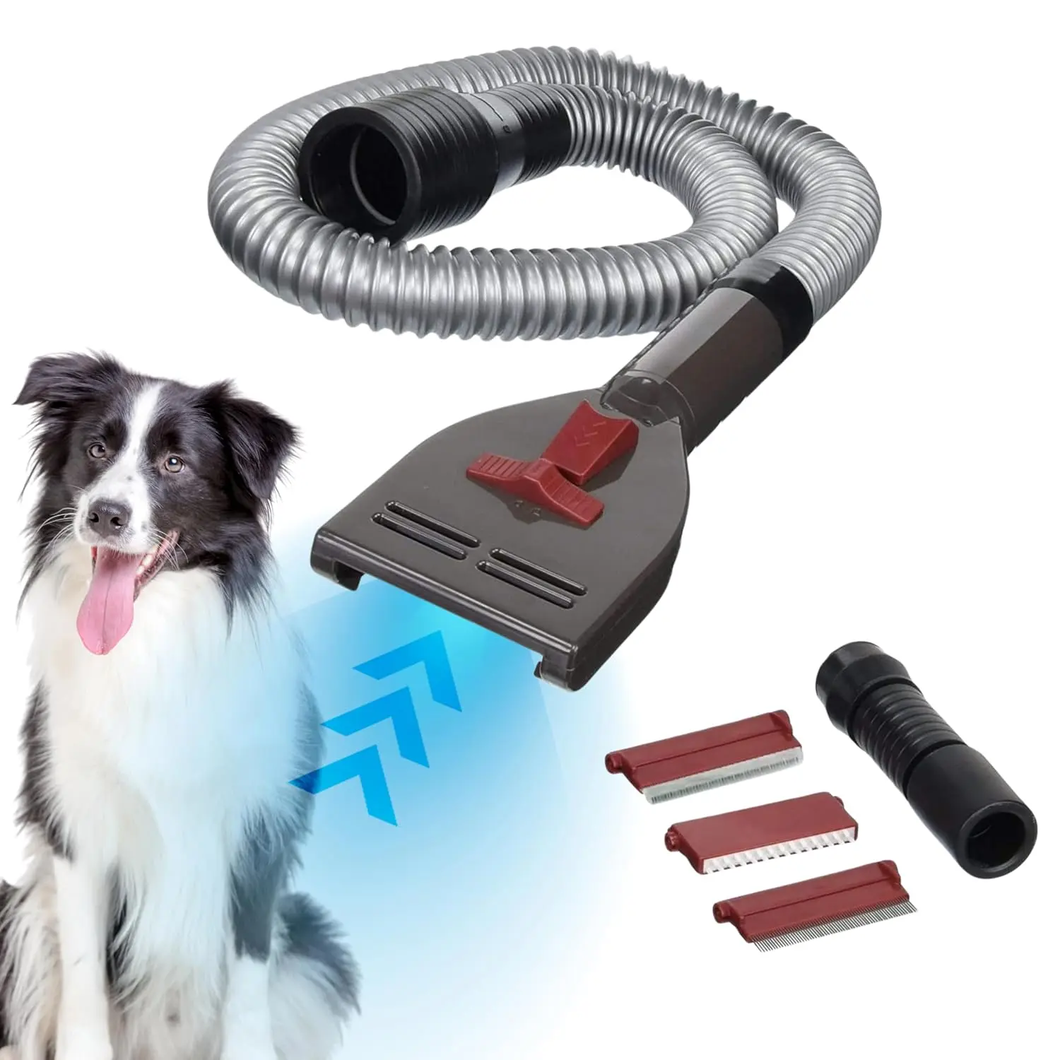 Pet Grooming & Shedding Vacuum Attachment Kit - Universal Grooming Tool with 1"-1 5/8" Adapter Diameter, 46-Inch Hose, Universal Adapter for Most Vacuum Brands, Clean Dogs/Cats/Furniture