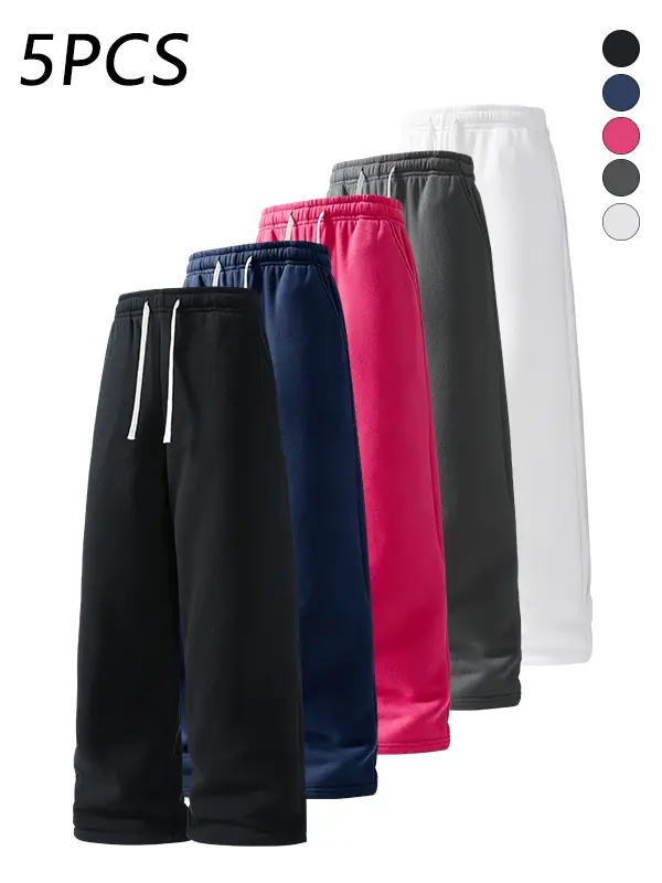 5-Pack Men’s Loose Straight Sweatpants, Elastic Waistband, Soft Breathable Fabric, Versatile Casual Pants for All Seasons