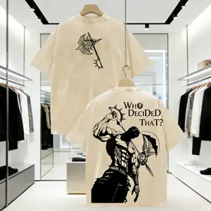 Seven Deadly Sins Escanor Oversized Tee - Who Decided That Pride Sin Retro Graphic Heavy Cotton Unisex Anime Streetwear Gift For FansGrey, L