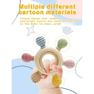 1pc Silicone Baby Teether, Rudder Shape Wooden Teether Ring, Touch Training Newborn Chew Toy, Children's Care Teething Toy Baby Gifts
