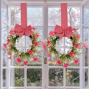 2-Pack Spring Summer Artificial Bow Mini Daisy Wreaths, Window Door Wall Hanging Decorations, Home Farmhouse Style Ornament