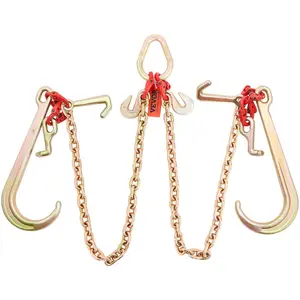 V-Chain Bridle, 9620 lbs Working Load Limit, 5/16'' x 3' G80 Tow Chain with RTJ Cluster Hooks, DOT Certified, Galvanized Coating Manganese Steel & D-Shackle, for Lifting & Moving Activities