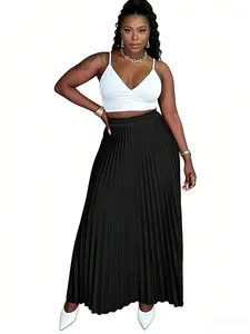 Plus Size Elastic Waist Pleated Long Skirt, Casual Versatile Skirt, Multiple Wear Options, Elegant Fall & Winter Style
