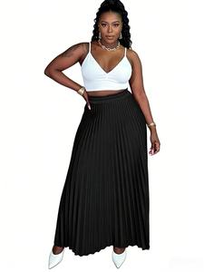 【plus size】 solid pleated skirt, elegant fashion casual elastic waist long skirt for daily outdoor wear, women clothing for fall & winter