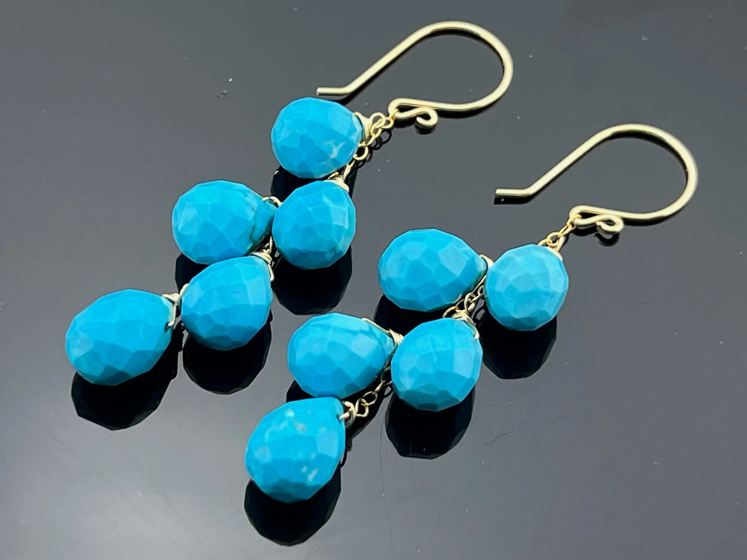 Genuine Turquoise Faceted Drop Cascade Earrings • 14K Gold Filled or 925 Sterling Silver • December Birthstone Gift for Her